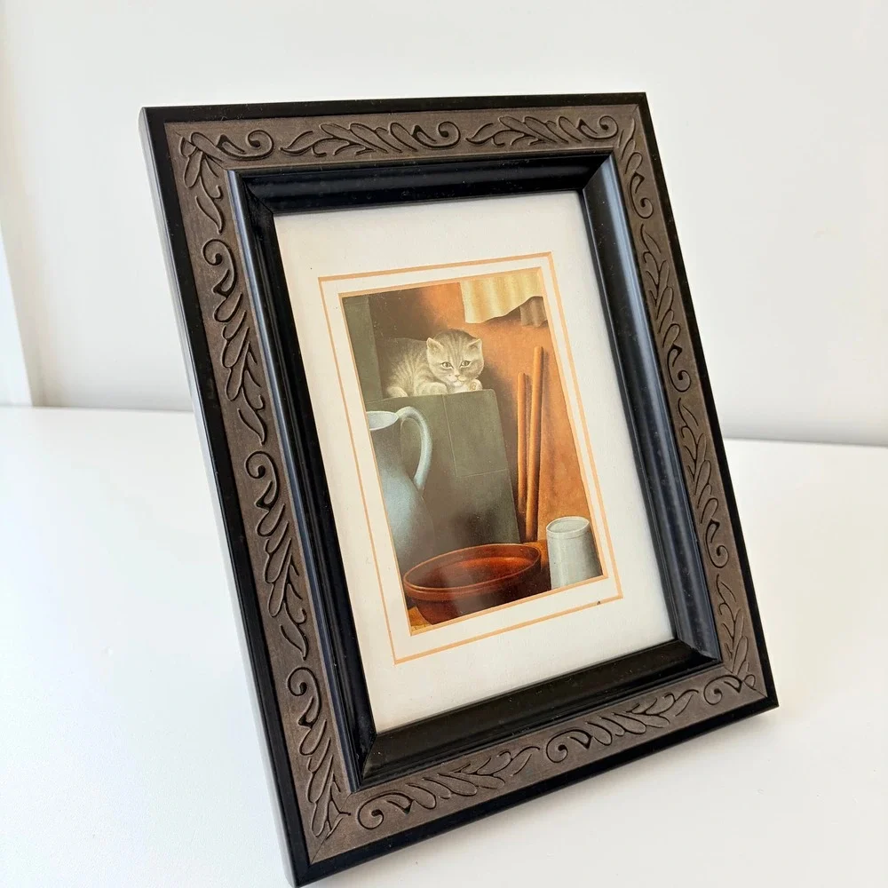 Vintage Ornate Leaf Relief Picture Frame Black Bronze 5x7 Tabletop Wall Mount